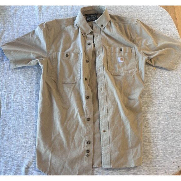 Carhartt Rugged Flex Relaxed Fit Button Down Shirt Men's Size M Short-Sleeve Bei - Picture 1 of 10